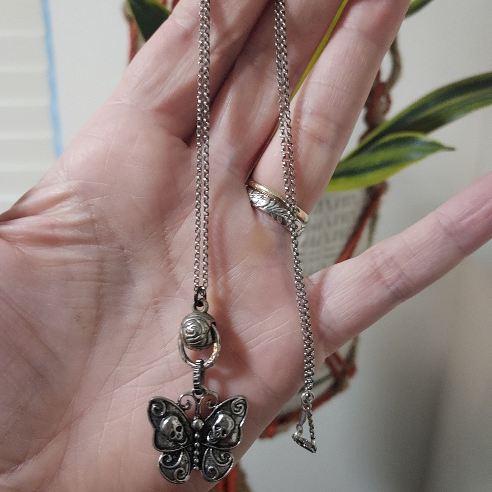 Sterling Skull Butterfly Necklace